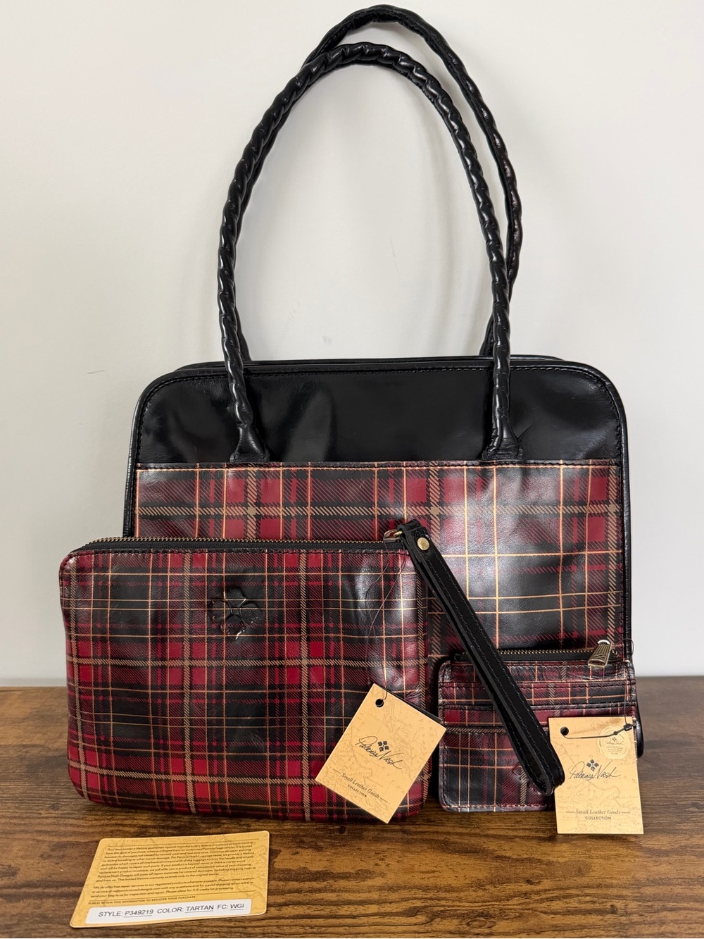 Patricia Nash Calvi Satchel 3 Pc Set Tartan Plaid Holiday 2020 Leather